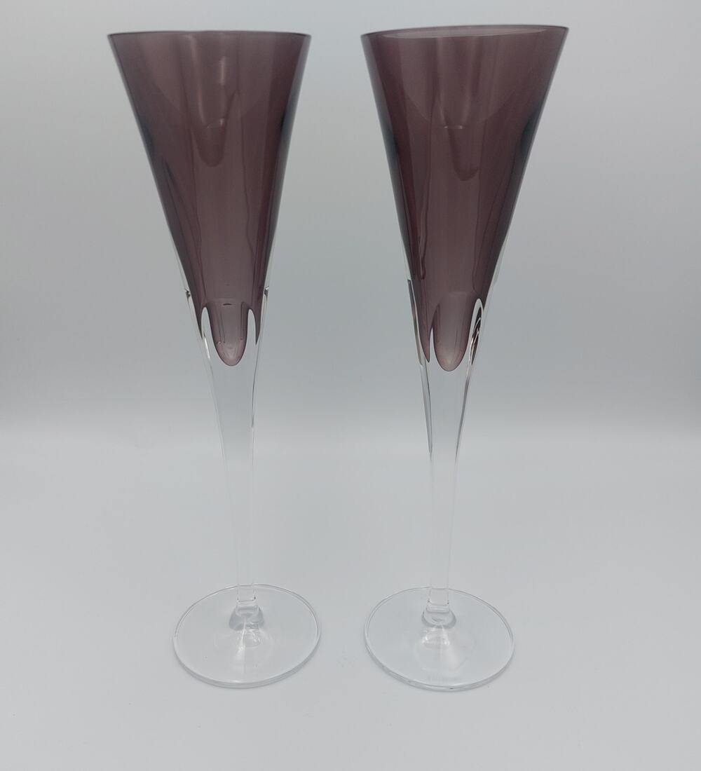 Rare Waterford Eclipse Amethyst 11 Inch Champagne Flute Toasting Glasses Set 2